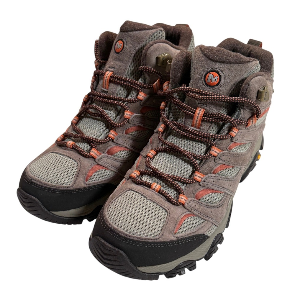 Merrell Moab 3 Mid Waterproof Hiking Boots Granite Orange Suede Women 10 W Wide